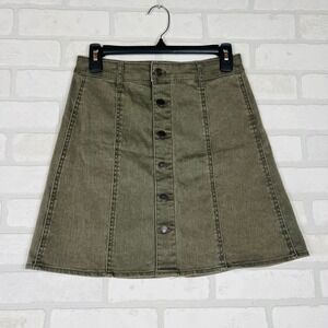 Mossimo Women Olive Green Button Front Denim Mini Skirt A-Line Size 4